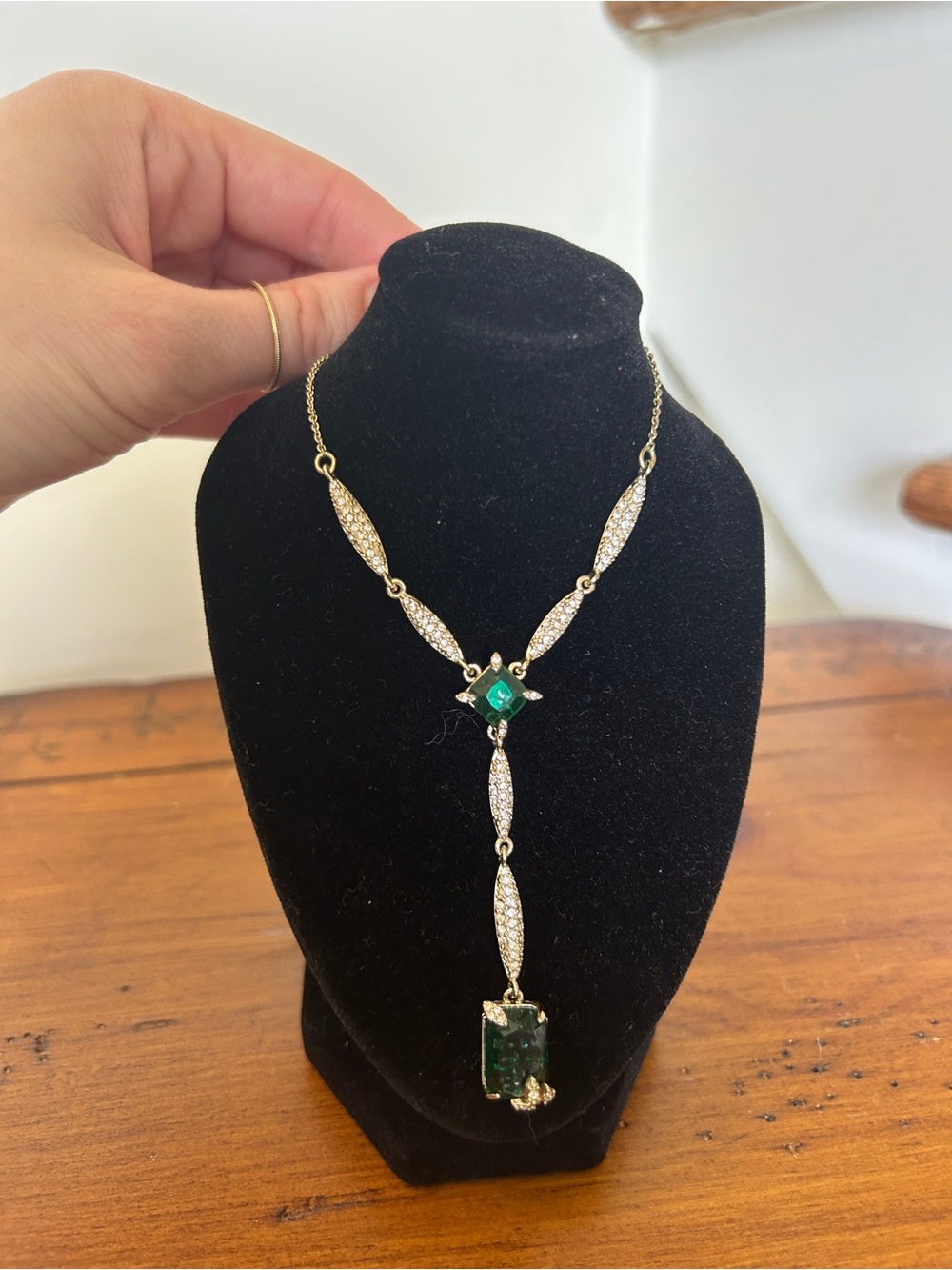 Jenny Packham Gold-Tone Necklace with Emerald-Green Stones and Crystals